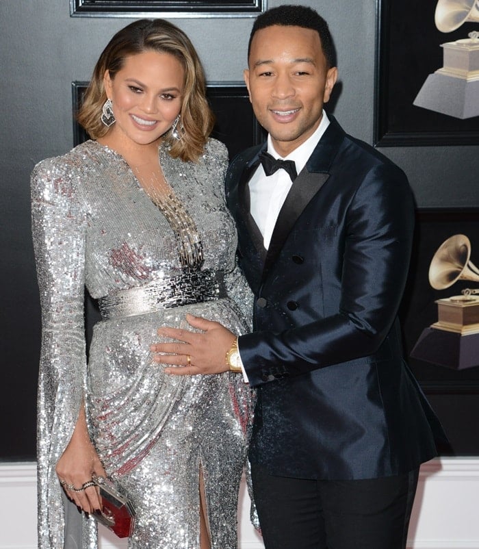 Chrissy Teigen and John Legend at the 2018 Grammy Awards held at Madison Square Garden in New York City on January 28, 2018