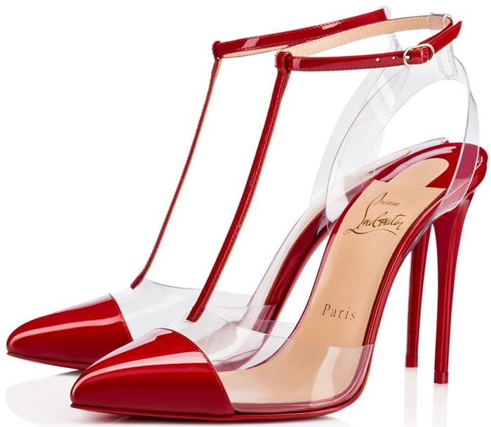 Christian Louboutin Nosy 100 patent-leather and PVC T-bar pumps in red