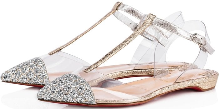 Christian Louboutin 'Nosy Flat' in Silver Embossed Dino Laminato Leather