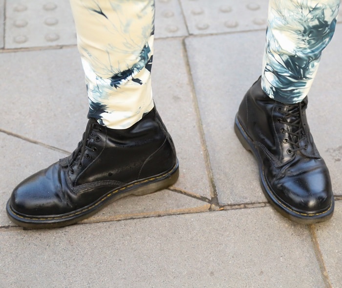 Model showing off his laced Doc Martens during London Fashion Week on January 6, 2018