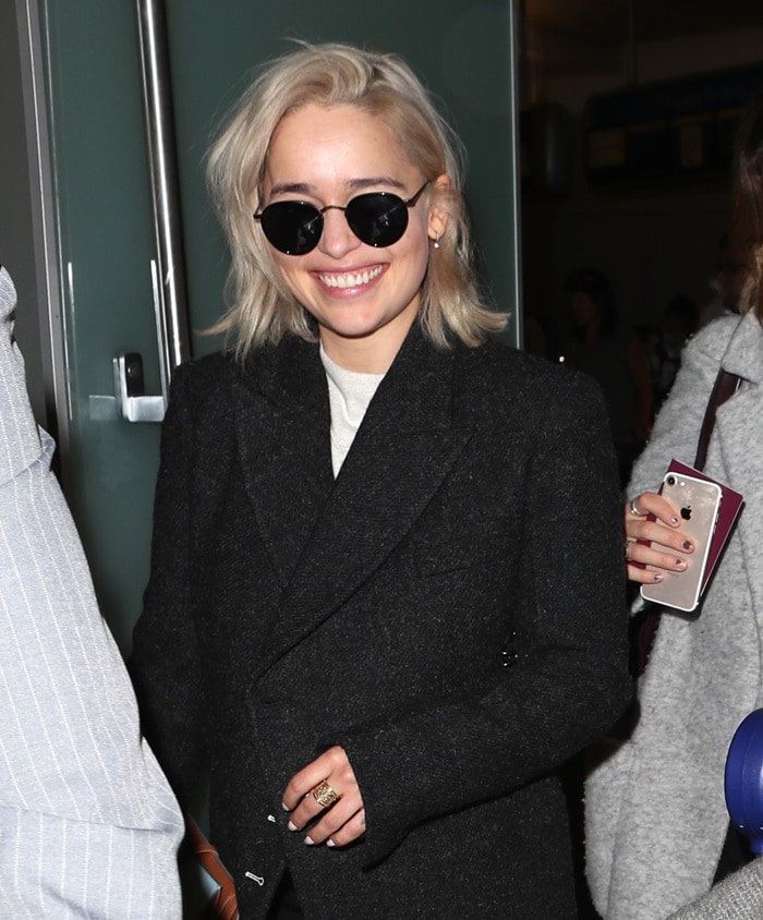 Emilia Clarke arrives at Los Angeles International Airport (LAX) on January 2, 2018