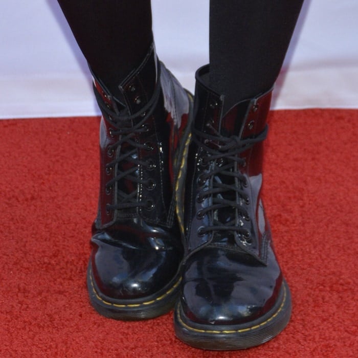 Kiesa Rae Ellestad, known professionally as Kiesza, showing off her laced Dr. Martens boots while attending WE Day Toronto at the Air Canada Centre on October 1, 2015