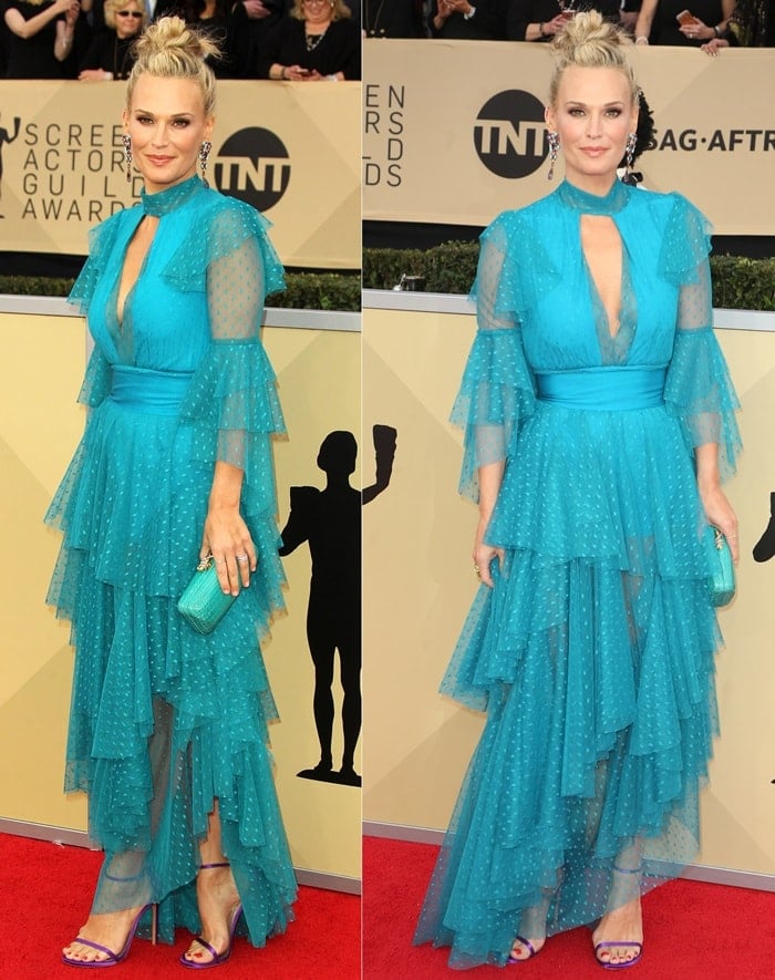 We love these shoes on Molly Sims, but have to wish her dress didn't look so crazy
