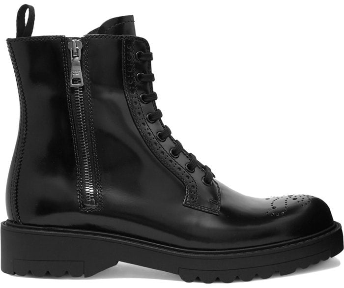 Brogue-Inspired Prada Leather Ankle Boots