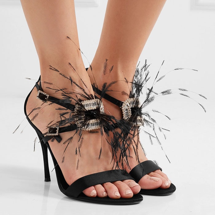 Roger Vivier "Sin" Feather and Crystal-Embellished Sandals