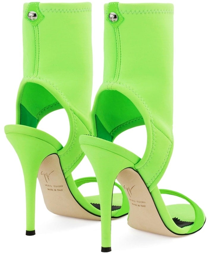 Saturated green calf leather and neoprene open toe 'Agnes' boots