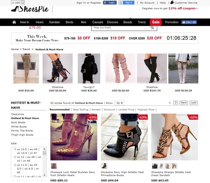 Fake shoes featured on Shoespie, a scam retailer based in China