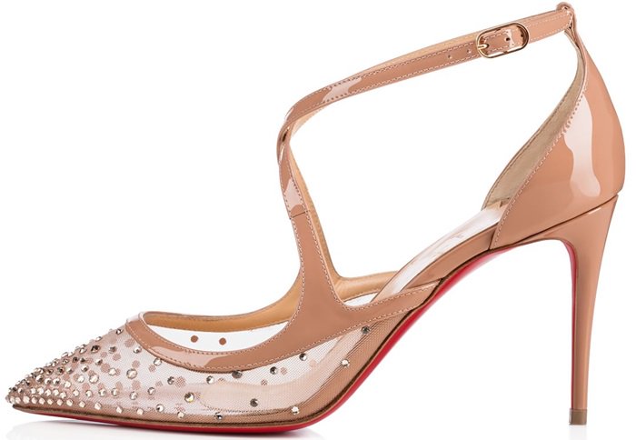 'Twistissima Strass' Ankle-Strap Pumps in Voile Patent Leather