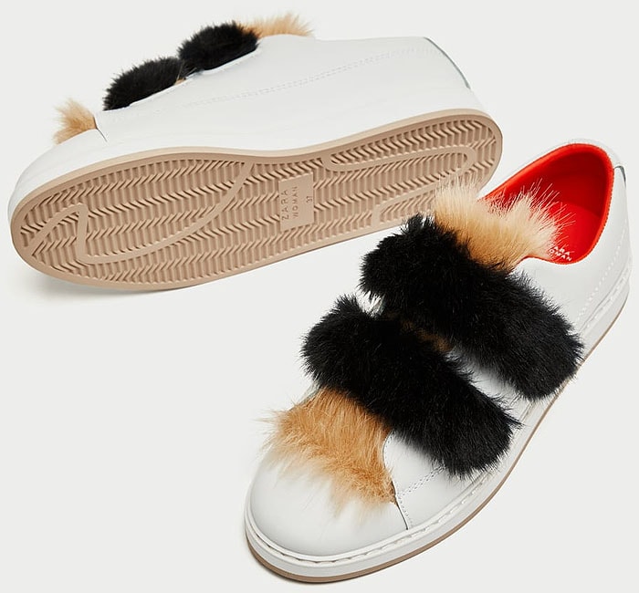Zara Faux-Fur-Trimmed Leather Velcro-Strap Sneakers