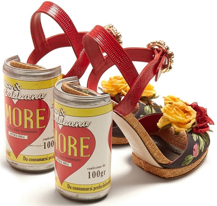 Debuted on Dolce & Gabbana's SS18 runway, these crimson-red and honey-yellow sandals showcase the label's exuberant style