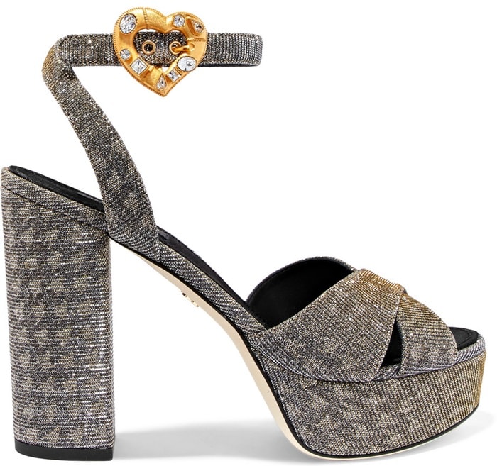 Sandals With Crystal-Adorned Heart Buckles