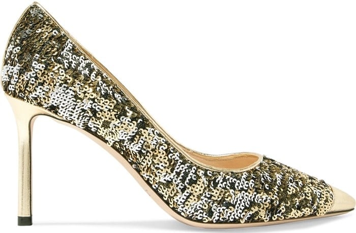 These pumps are covered in double-sided sequins that are gold on one side and silver on the other 