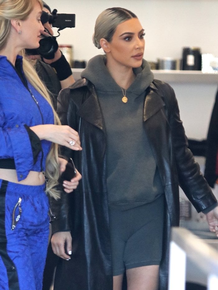Kim Kardashian was spotted arriving at the Dash boutique wearing a fashion forward ensemble in West Hollywood, California, on February 7, 2018