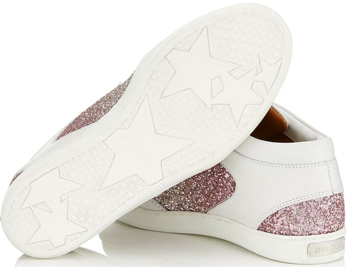 The Miami sneaker in platinum and flamingo ice dégradé glitter fabric is both comfortable and stylish