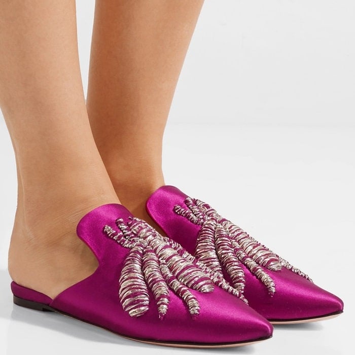 Handcrafted in Tuscany from lustrous satin, this magenta style is embroidered with the brand's signature 'Ragno' spider