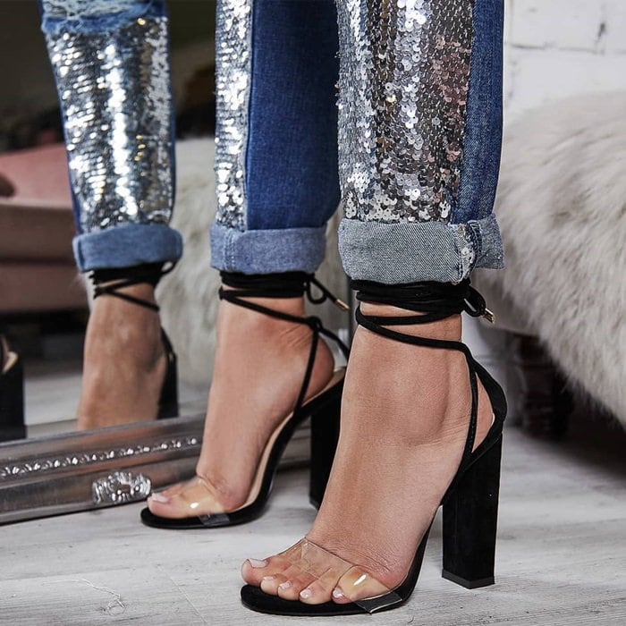 'Bello' Perspex Lace Up Block Heel Sandals