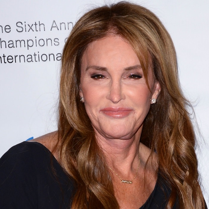 Caitlyn Jenner wearing a 'Caitlyn' necklace at the 2018 Worlds Values Network Champions of Jewish Awards Gala in New York City on March 8, 2018
