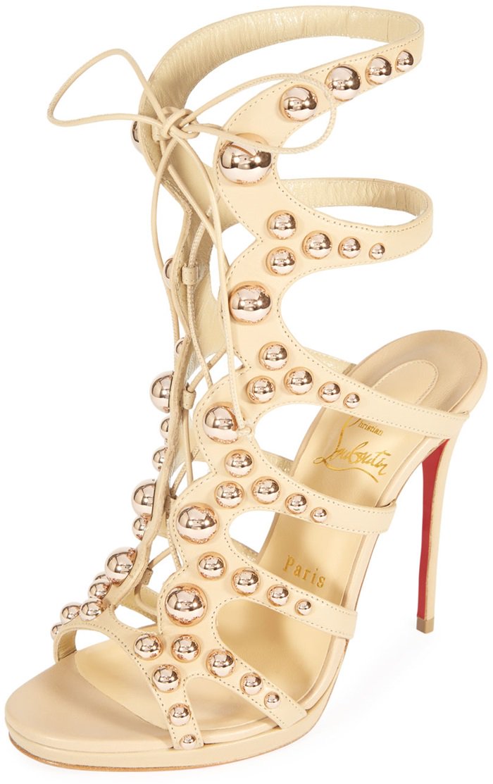 Christian Louboutin gladiator sandal in napa leather with bauble-stud detail