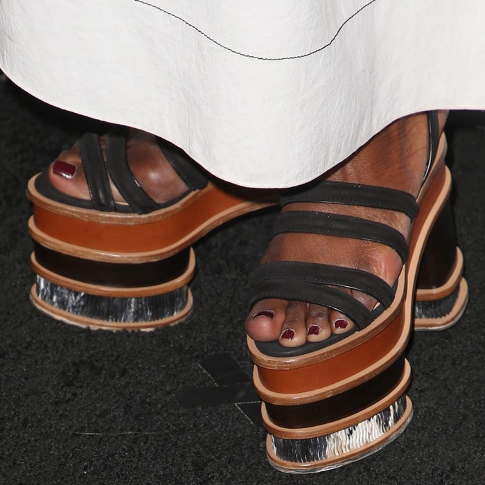 Danai Gurira's feet in flatform sandals by Gabriela Hearst