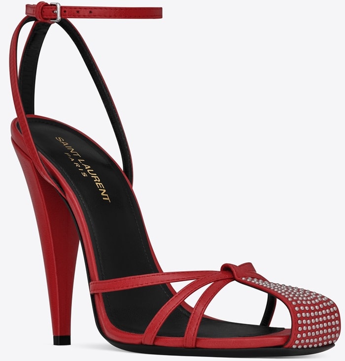 Saint Laurent 'Era' Cage Sandals in Studded Red Leather