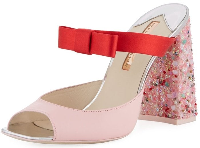 Red and pink Sophia Webster two-tone mule sandal in calf leather and satin