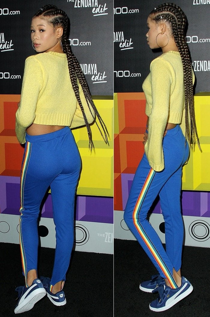 Storm Reid in rainbow tape stirrup pants from Zendaya Edit