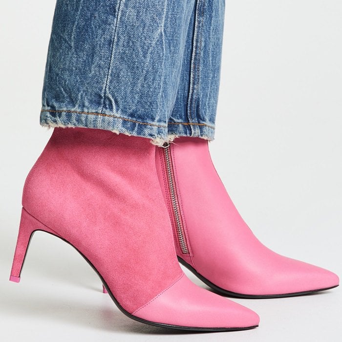Rag & Bone's Beha ankle boots are assembled in Italy from pink smooth leather and soft suede