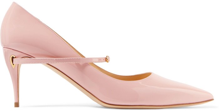 These 'Lorenzo' pumps are handmade from baby-pink patent-leather and rest on a 65mm heel