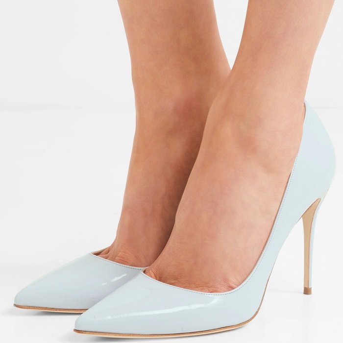 Sky-blue leather 'Lorenzo' patent-leather pumps