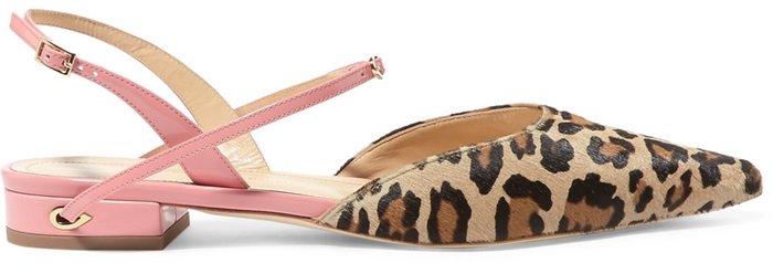 These pointy 'Vittorio' flats are made from pink patent-leather and leopard-print calf hair