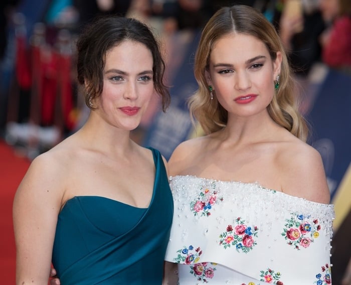Lily James and Jessica Brown Findlay at the premiere of their new movie 'The Guernsey Literary and Potato Peel Pie Society'