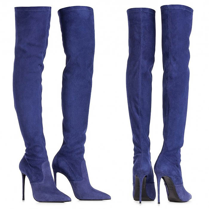 Cobalt Blue Le Silla Stretch-Suede Thigh-High Boots
