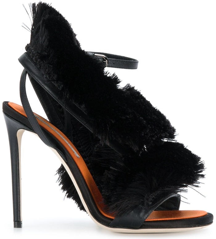 Black leather fringed strappy sandals from Marco De Vincenzo