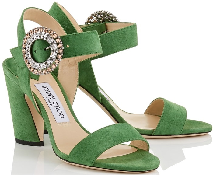 Lime Suede Slingback 'Mischa' Sandals with Crystal Buckle