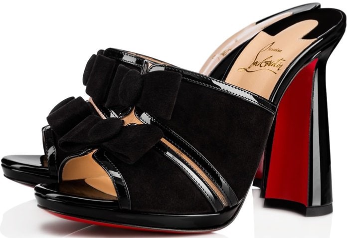 Black Suede and Patent Leather 'Miss Daisy' Mules
