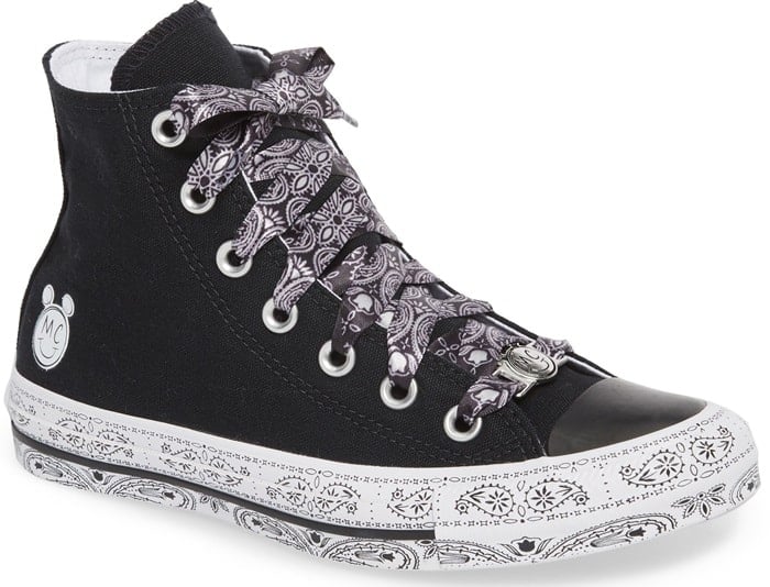 High-top sneaker that's bandana-patterned from laces to sole