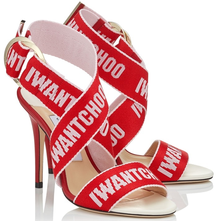 Chalk Nappa Leather Bailey Sandals with Red and Rosewater Logo Tape