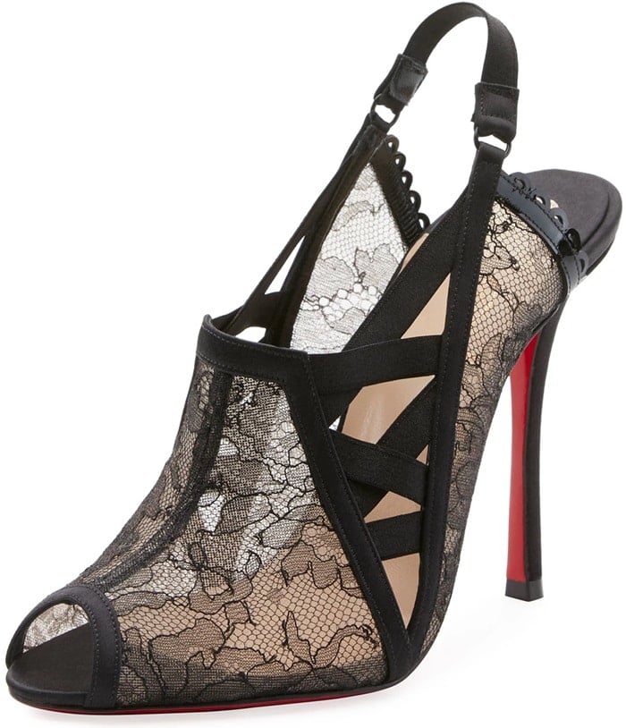 Guiptik Pump in Mixed Floral-Lace and Satin with Lingerie Styling