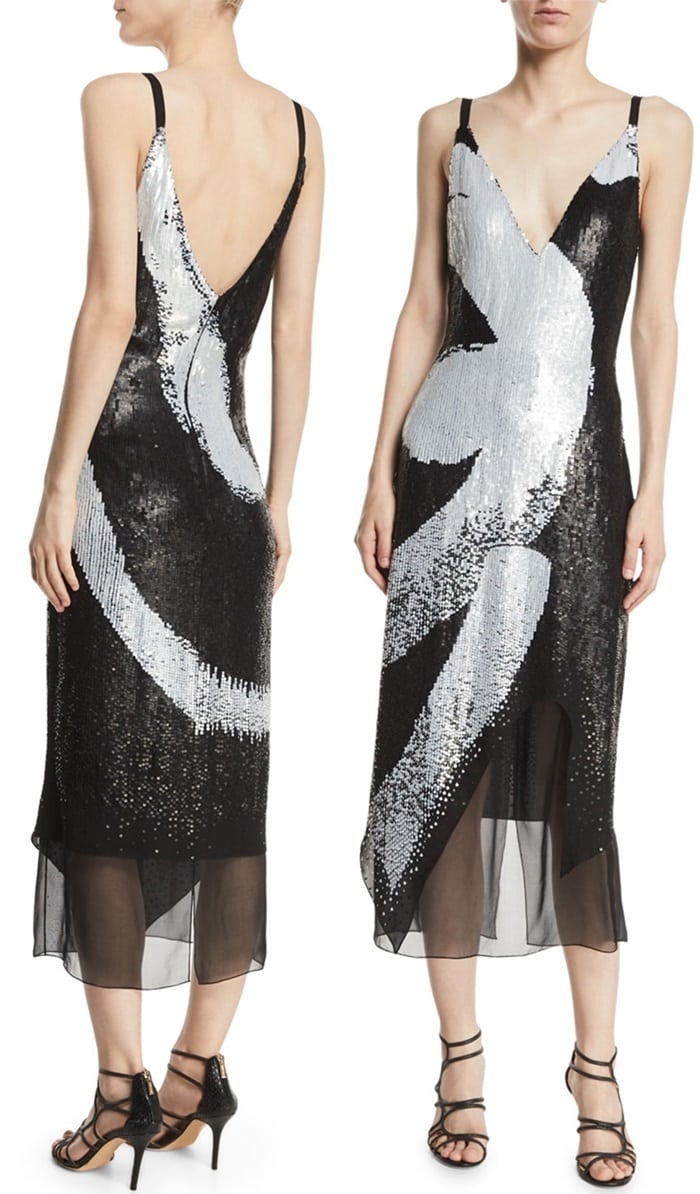 Graphic Brushstroke Embroidery Maxi Dress