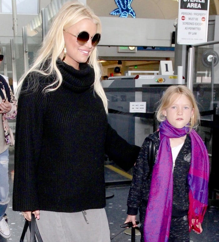 Jessica Simpson with her daughter Maxwell at Los Angeles International Airport arrivals