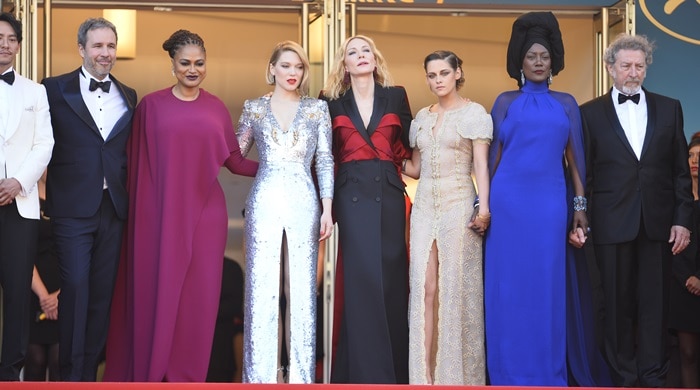 Denis Villeneuve, Robert Guediguian, Chang Chen, Lea Seydoux, Kristen Stewart, Cate Blanchett, Ava DuVernay, and Khadja Nin during the closing ceremony of the 2018 Cannes Film Festival