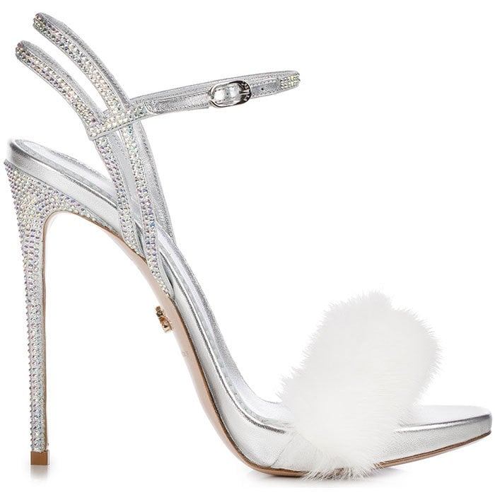 Le Silla Gaga silver crystal white mink fur sandals