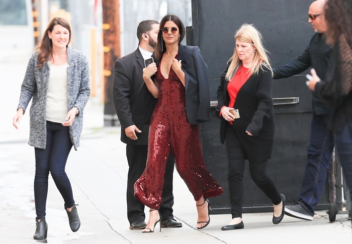 Sandra Bullock is seen arriving at the 'Jimmy Kimmel Live' on May 30, 2018 in Los Angeles, California