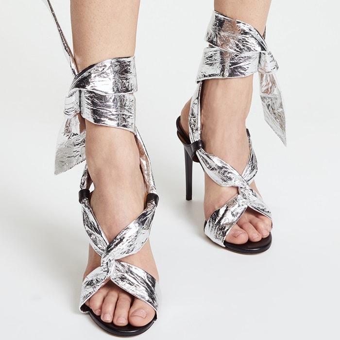 Silver Wrap IRO Ankle Tie Pipa Stiletto Sandals