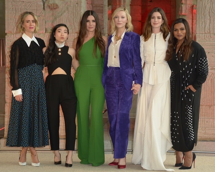Sarah Paulson, Awkwafina, Sandra Bullock, Cate Blanchett, Anne Hathaway and Mindy Kaling attending their 'Ocean’s 8' worldwide photo call held at The Metropolitan Museum of Art  in New York City on May 22, 2018
