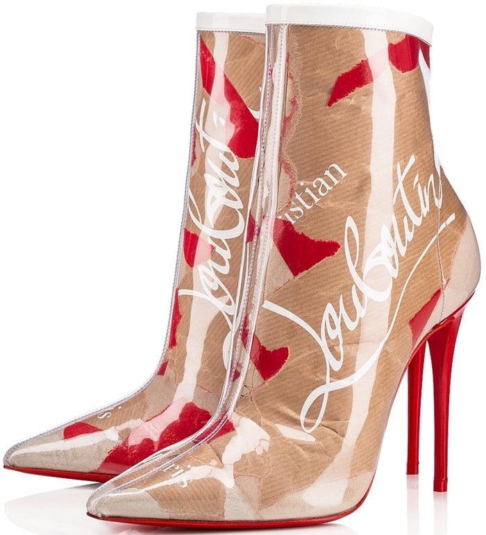 Christian Louboutin's So Kate ankle boots feature a pointed toe and slim red patent leather stiletto heel