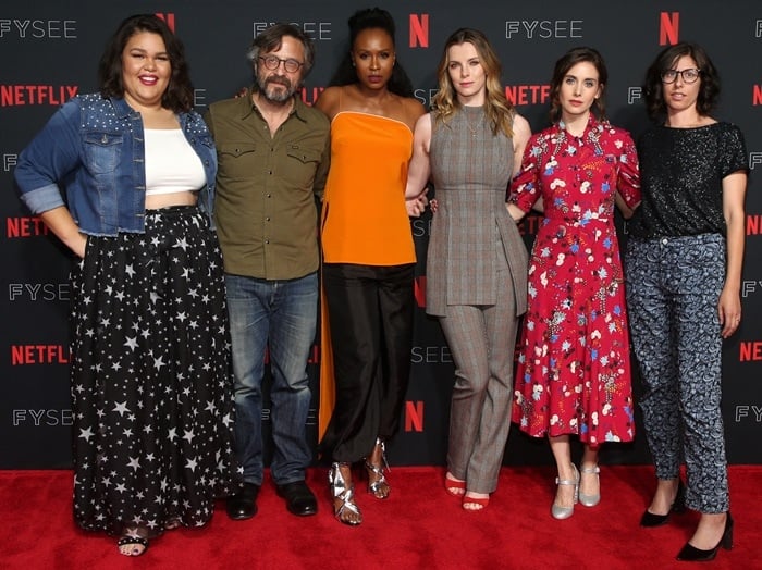 Britney Young, Marc Maron, Sydelle Noel, Betty Gilpin, Alison Brie, and Carly Mensch