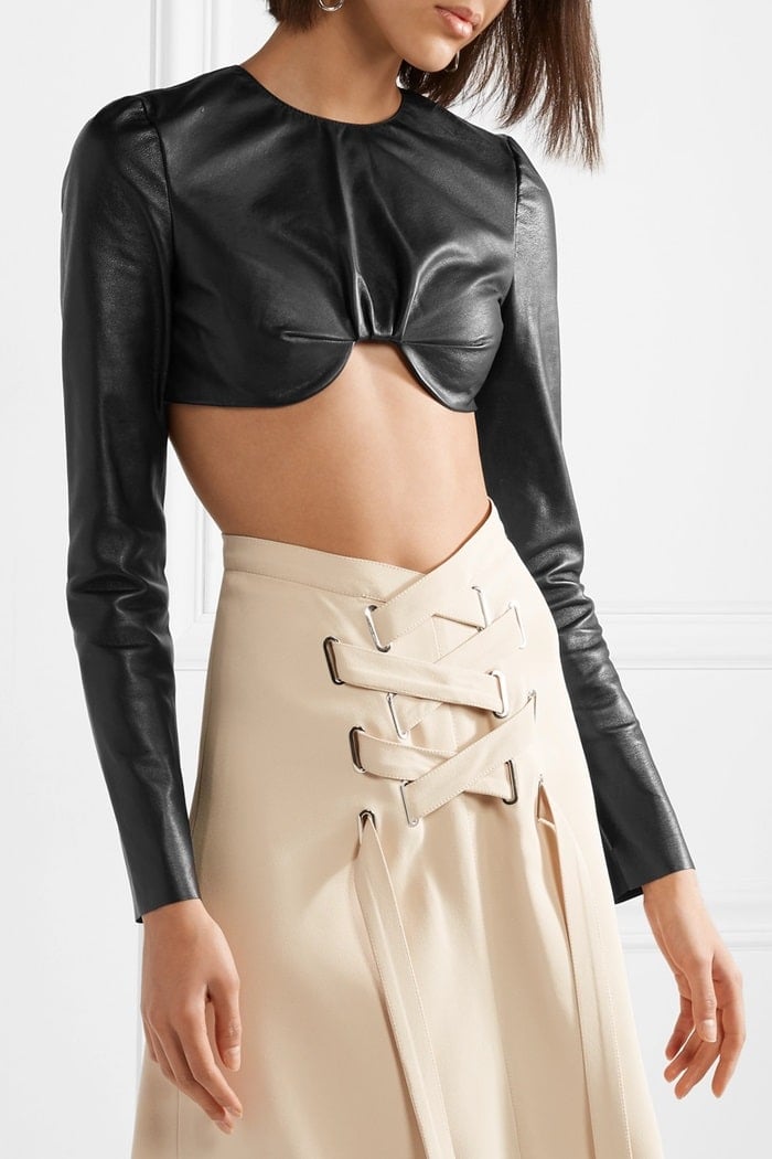 This fitted top is made from supple leather in a cool, cropped shape that's underwired to sit comfortably below the bust
