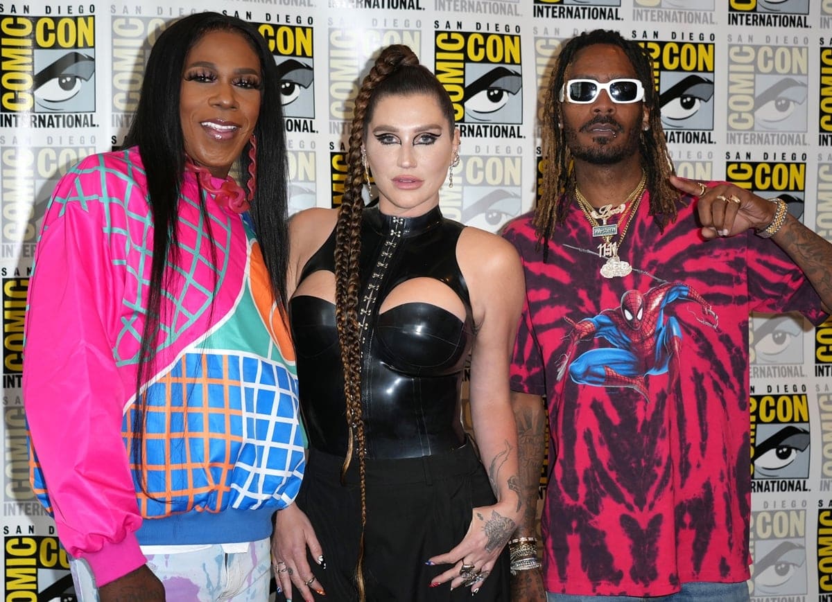 Big Freedia, Kesha, and GaTa strike a bold style contrast at the Discovery+ “Conjuring Kesha” press line during 2022 Comic-Con International at the Hilton Bayfront in San Diego