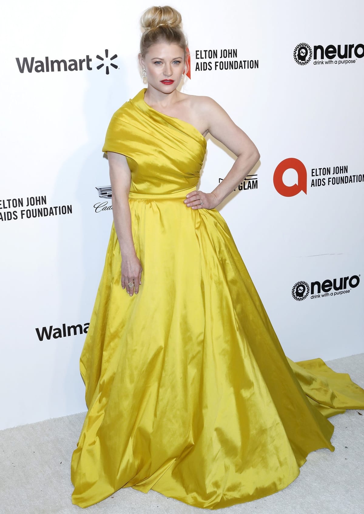 Emilie De Ravin in a yellow Marmar Halim Fall 2019 dress